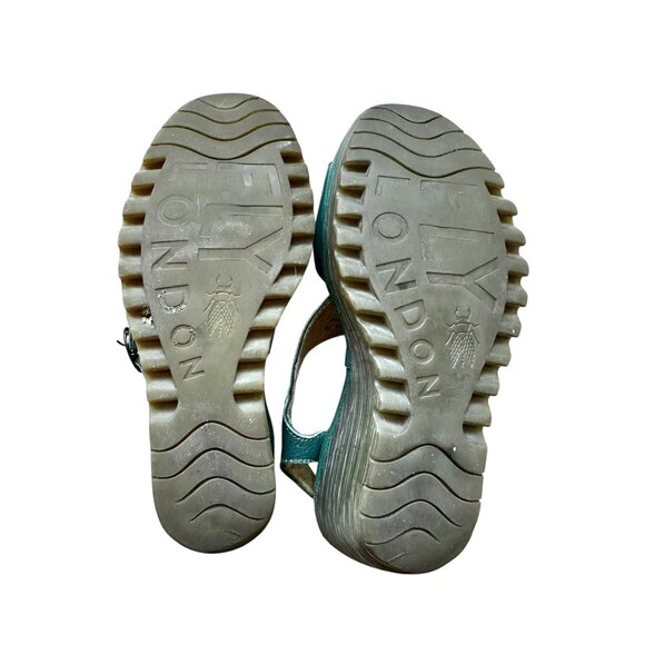 Fly London Green Leather Slingback Wedge Sandals Size 36 (US 5–5.5) - Picture 9 of 10